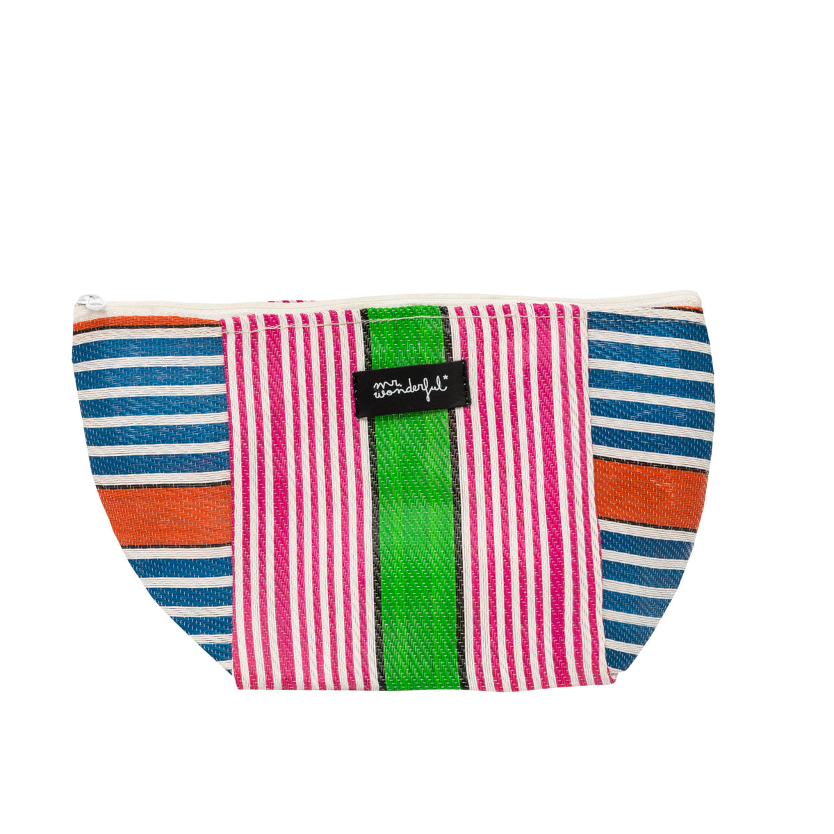 Striped beach toiletry bag – Orange, green and purple.