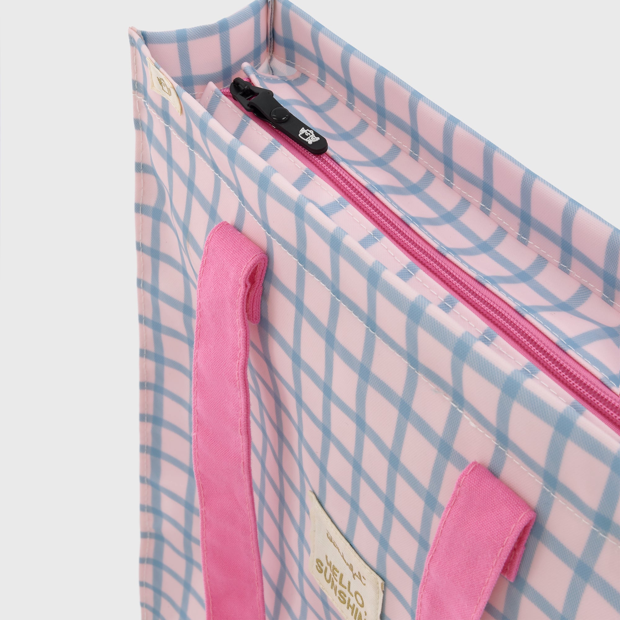 Tote bag blue and pink squares - Hello, sunshine!