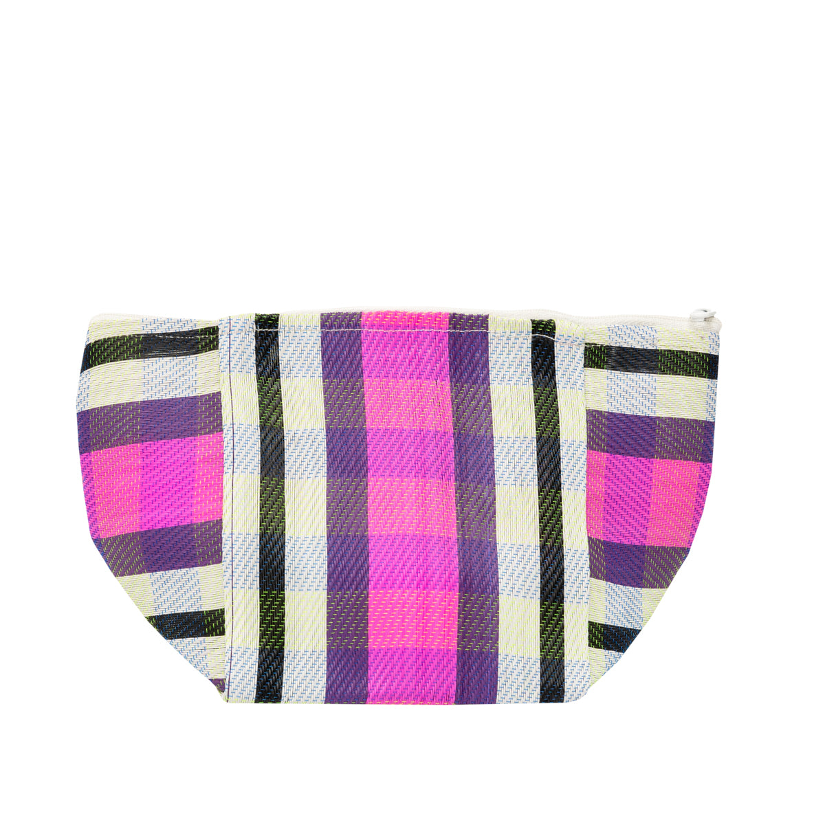 Striped beach toiletry bag – Purple, white and black.