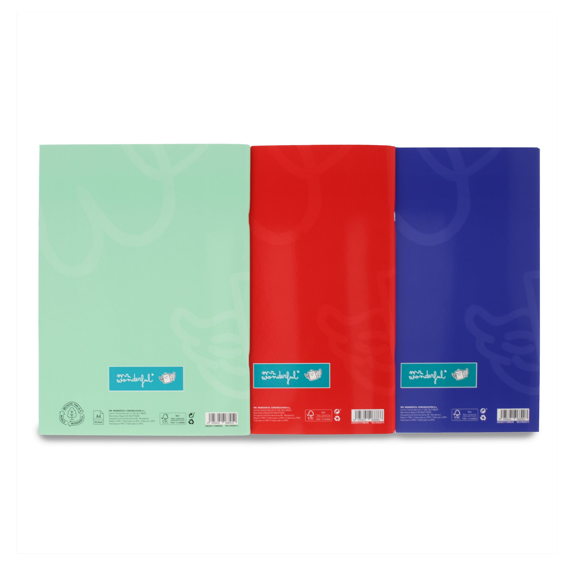 Set of 3 A4 notebooks 80 lined sheets - Red, blue and green