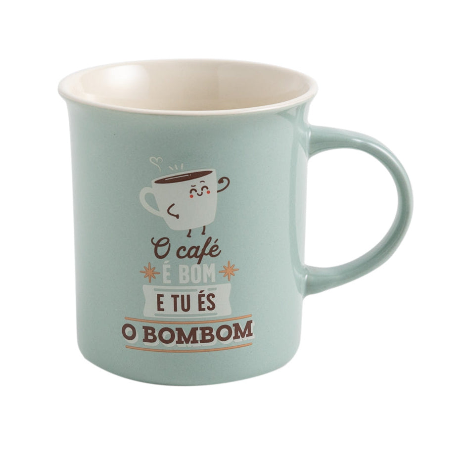 Caneca com mensagem de amor para homens em português Mr. Wonderful - O café é bom e tu és o bombom