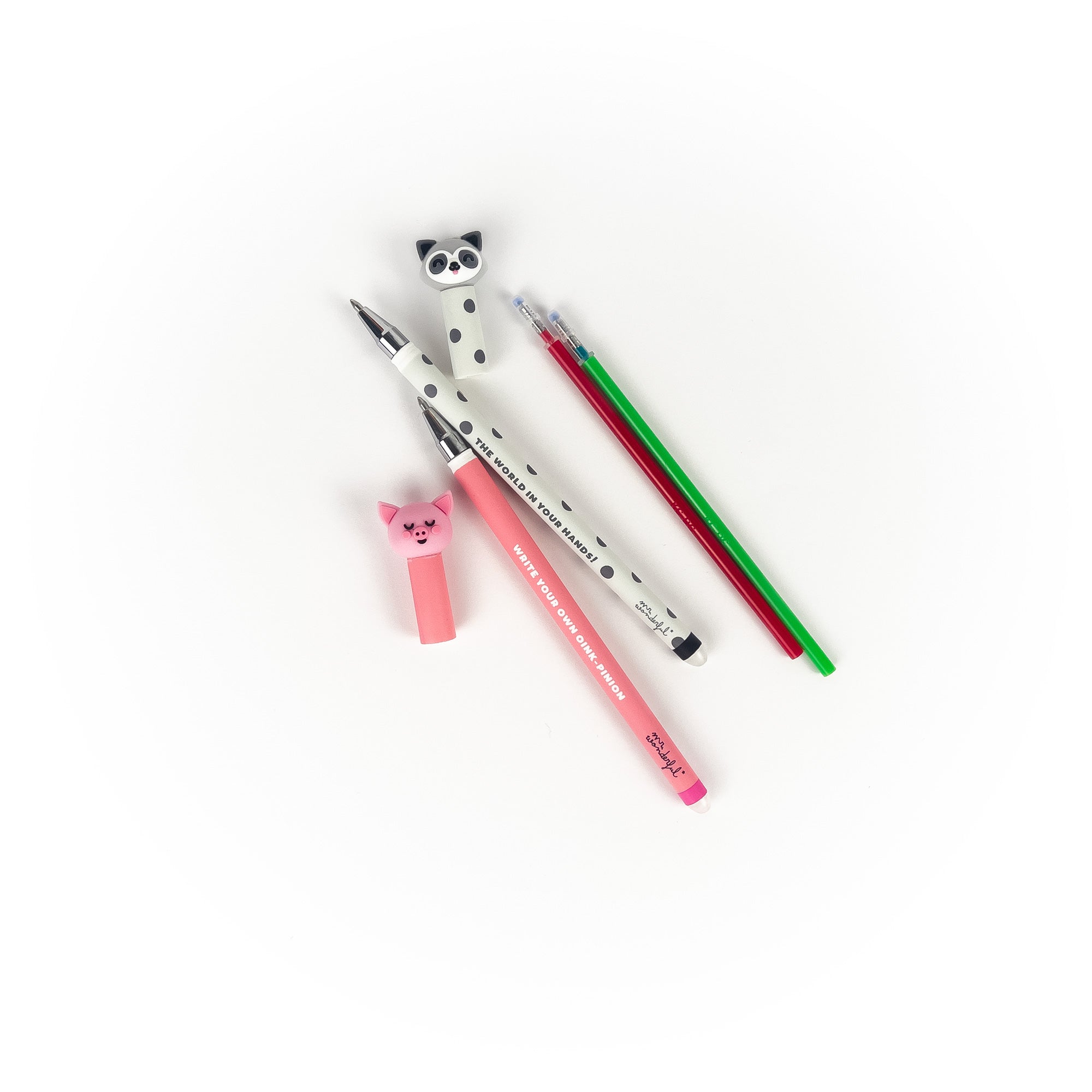 Lot de 2 stylos effaçables Bo-Bo + 2 recharges - Porcinet + Raton laveur