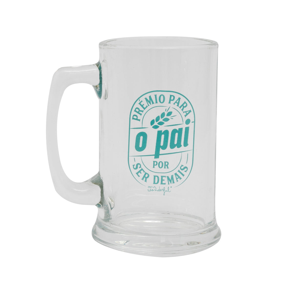 Caneca de cerveja com mensagem para os pais Mr. wonderful - Prémio para o pai por ser demais