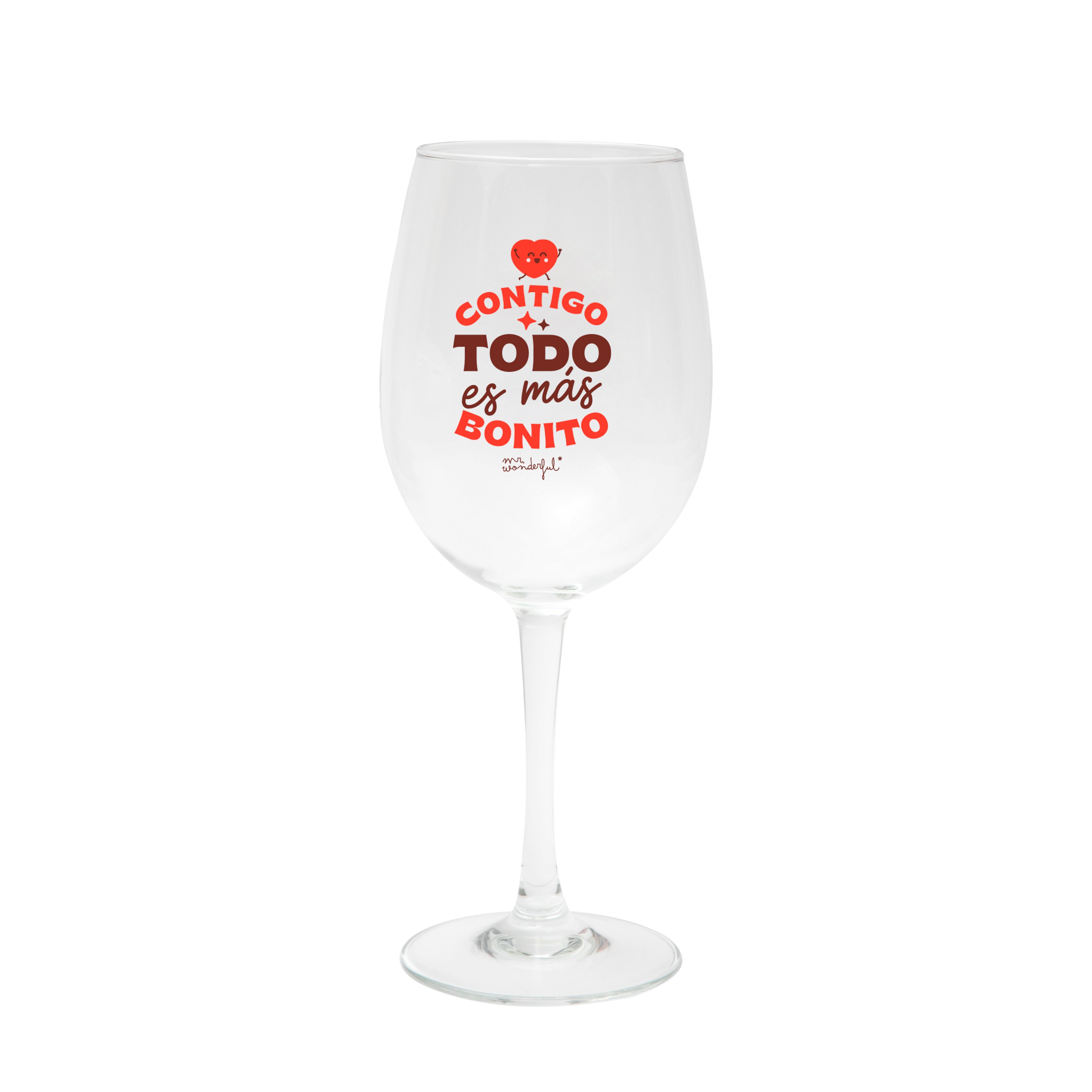 Set de 2 copas de vino - Contigo todo es más bonito. ¡Brindemos con un vinito!