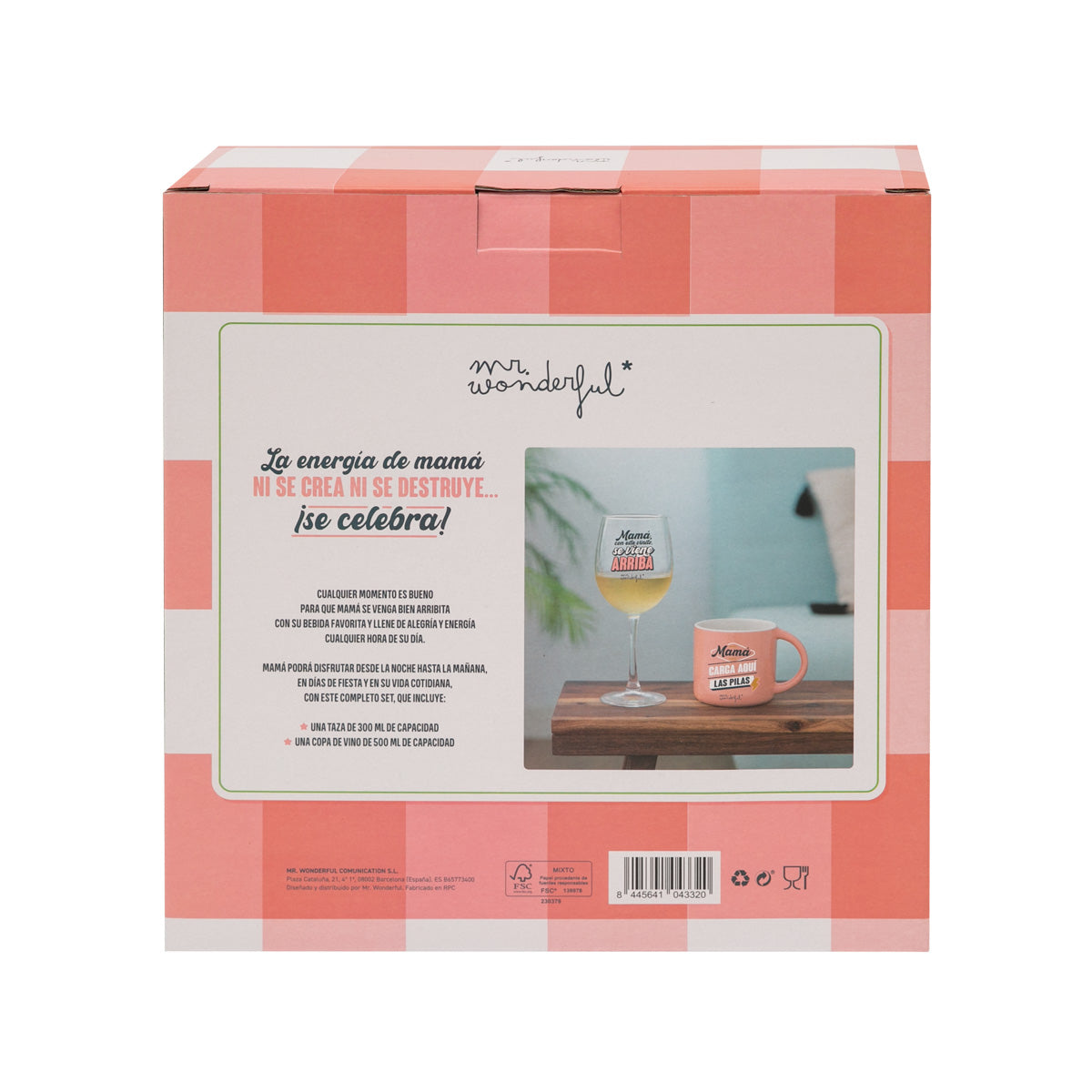 Set de copa de vino + taza para esas madres que van siempre a tope... de alegría.