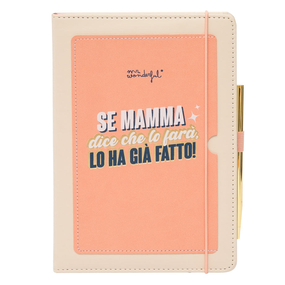 Quaderno con tasca + penna con messaggio per le mamme Mr. Wonderful Festa della Mamma - Se mamma dice che lo farà, lo ha già fatto!