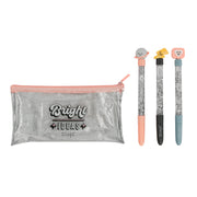 Set de estuche + 3 bolis purpurina Mr. Wonderful - Bright ideas