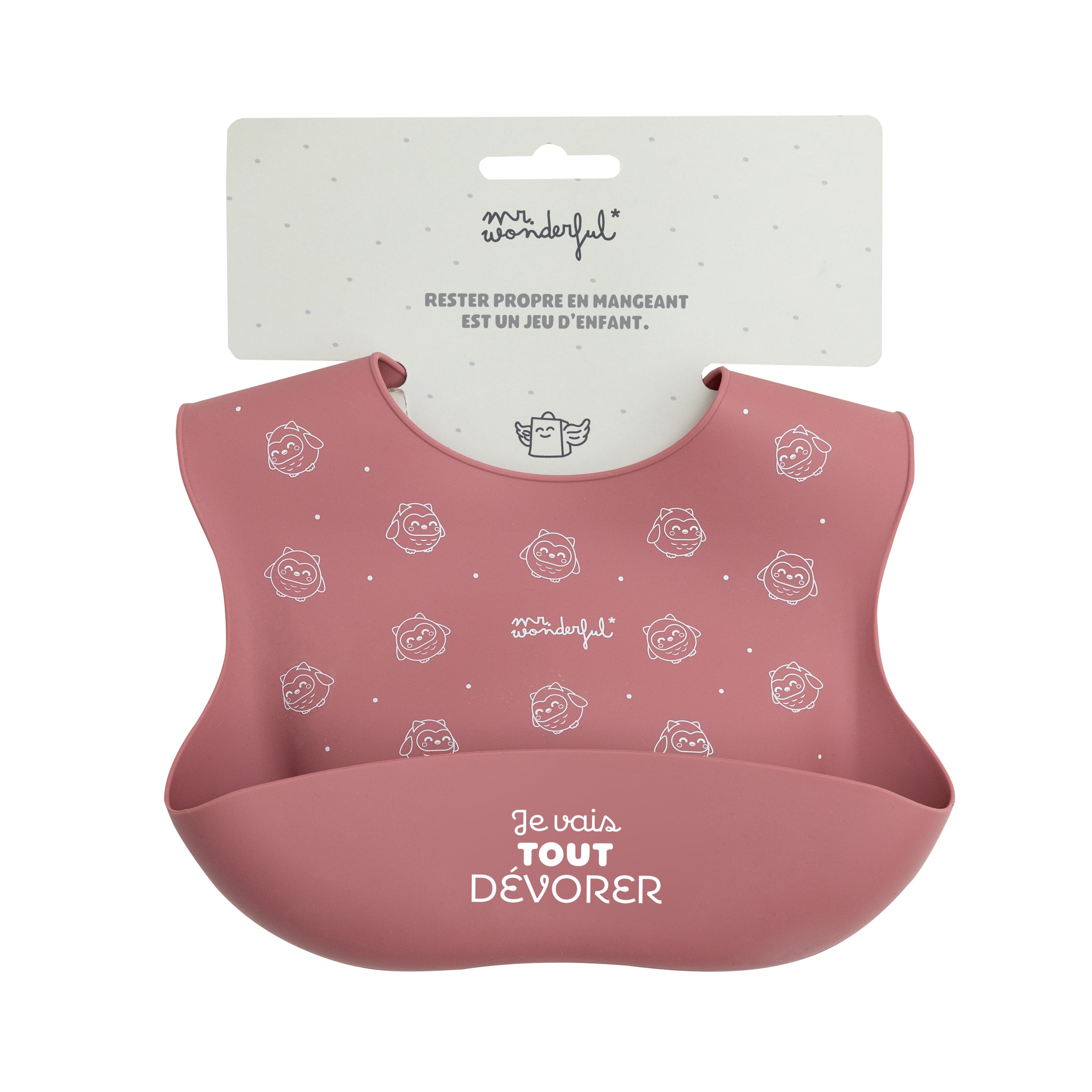 Bavoir en silicone rose - Je vais tout dévorer 