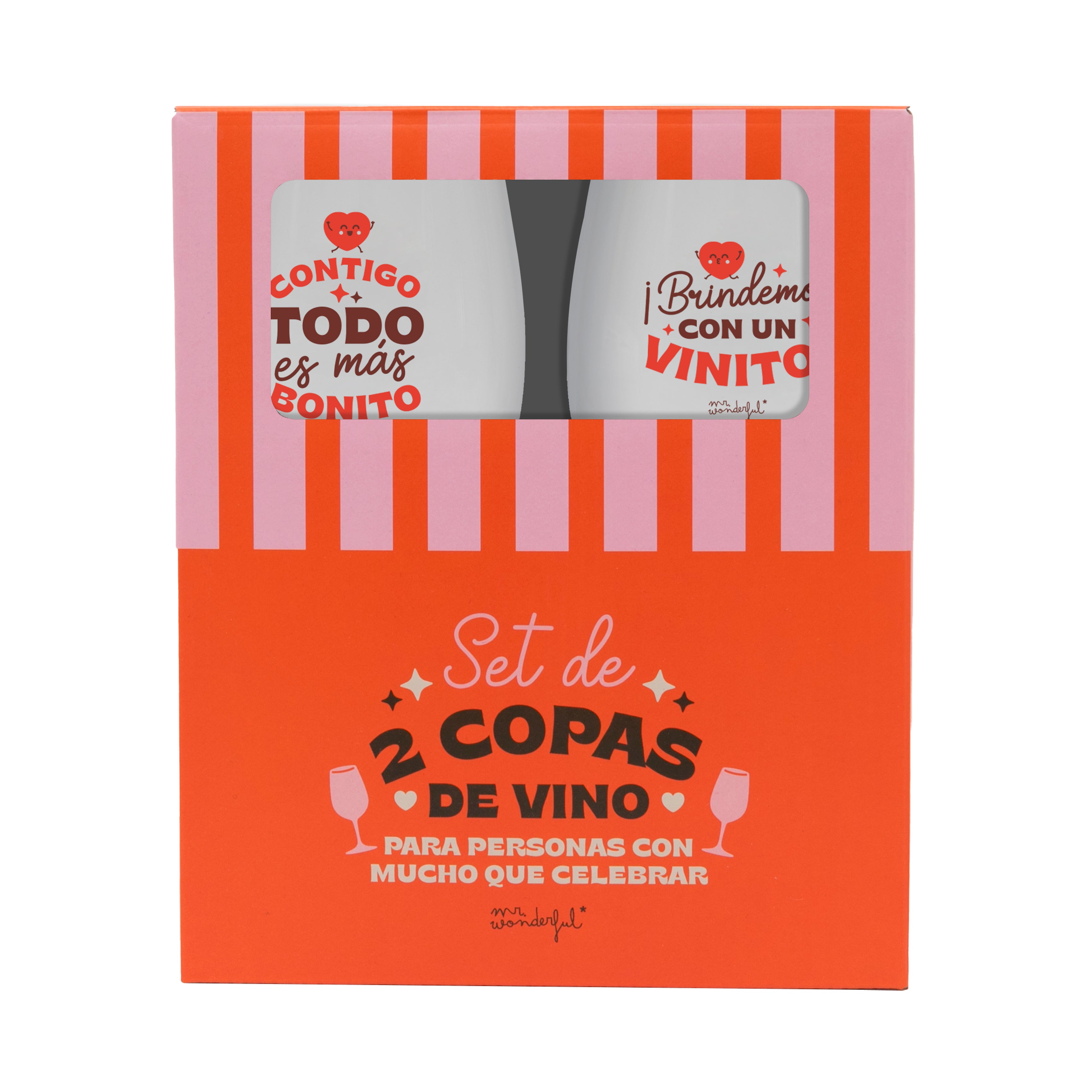 Set de 2 copas de vino - Contigo todo es más bonito. ¡Brindemos con un vinito!
