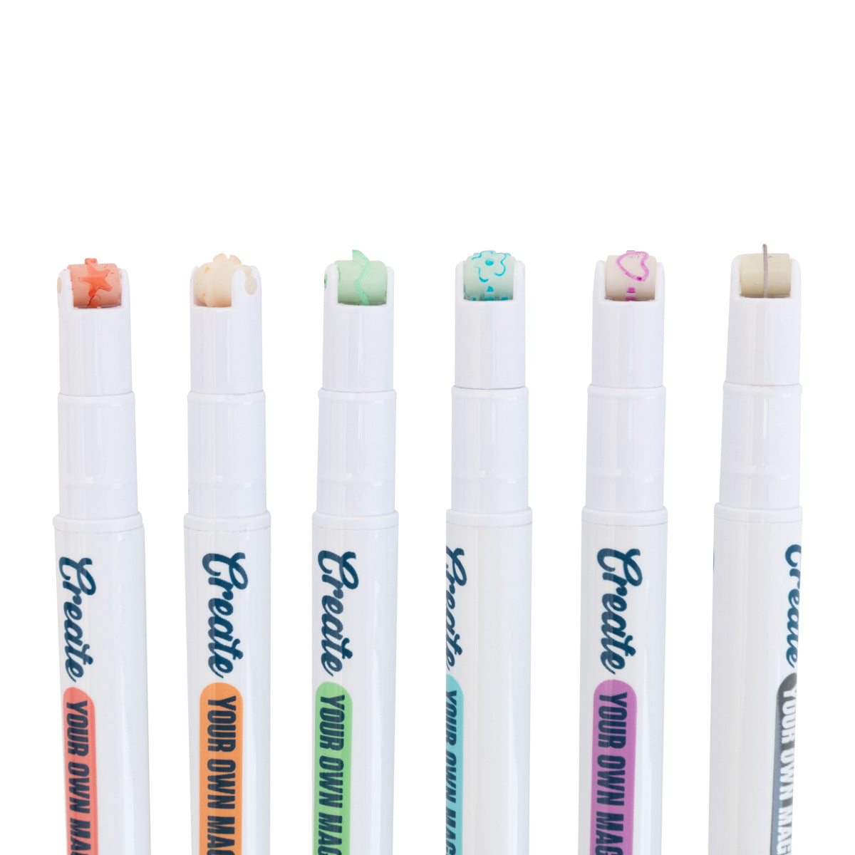 Lot de 6 stylos de couleur avec tampon - Créez votre propre magie 