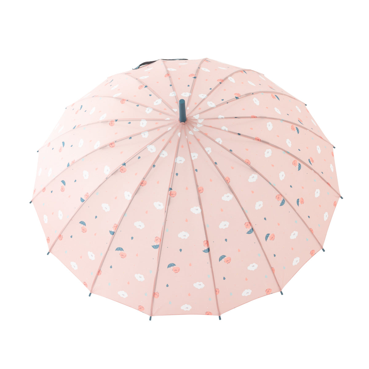 Grand parapluie rose - Coeurs et nuages