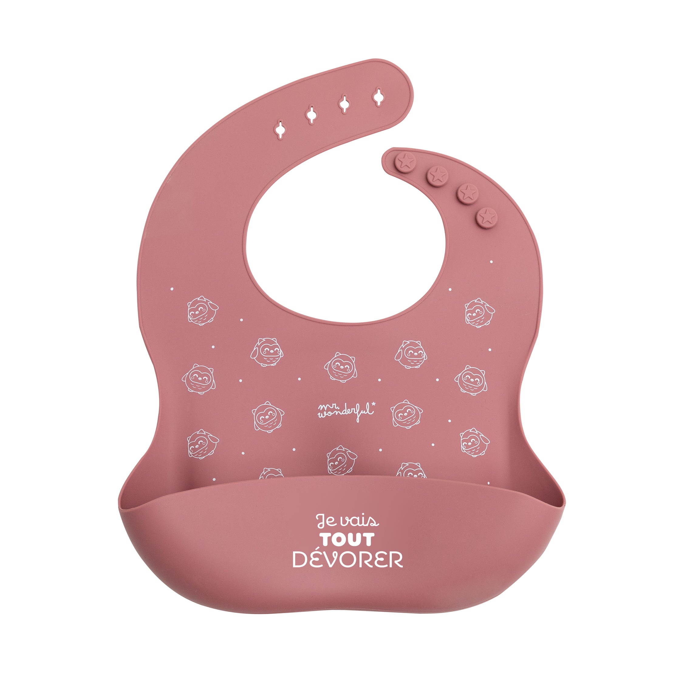 Bavoir en silicone rose - Je vais tout dévorer 