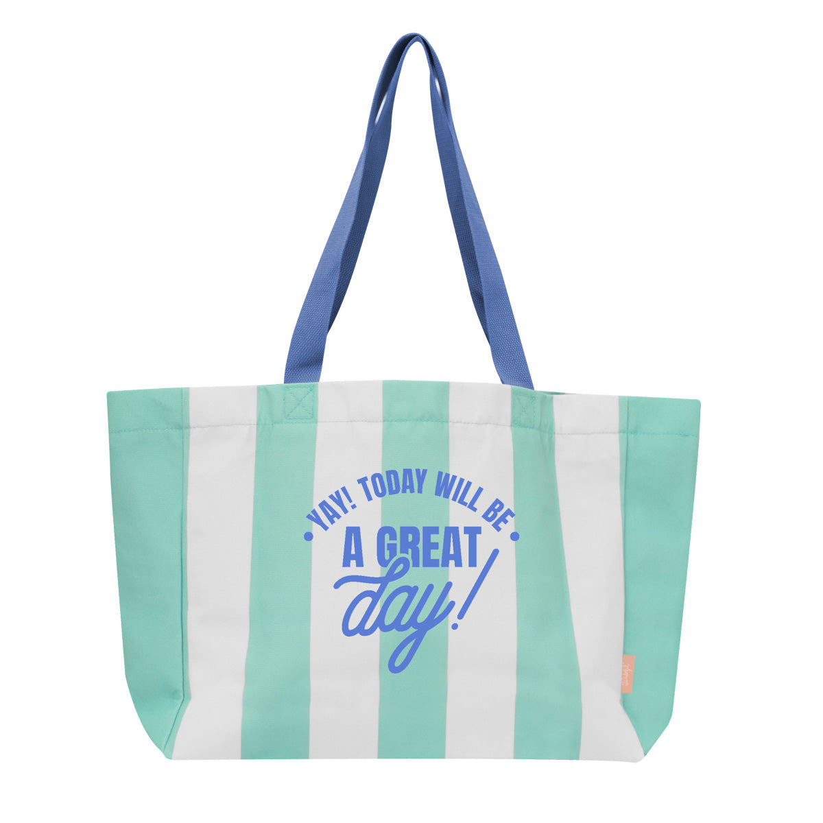 Fabric tote bag green and white - Yay! Today will be a great day!