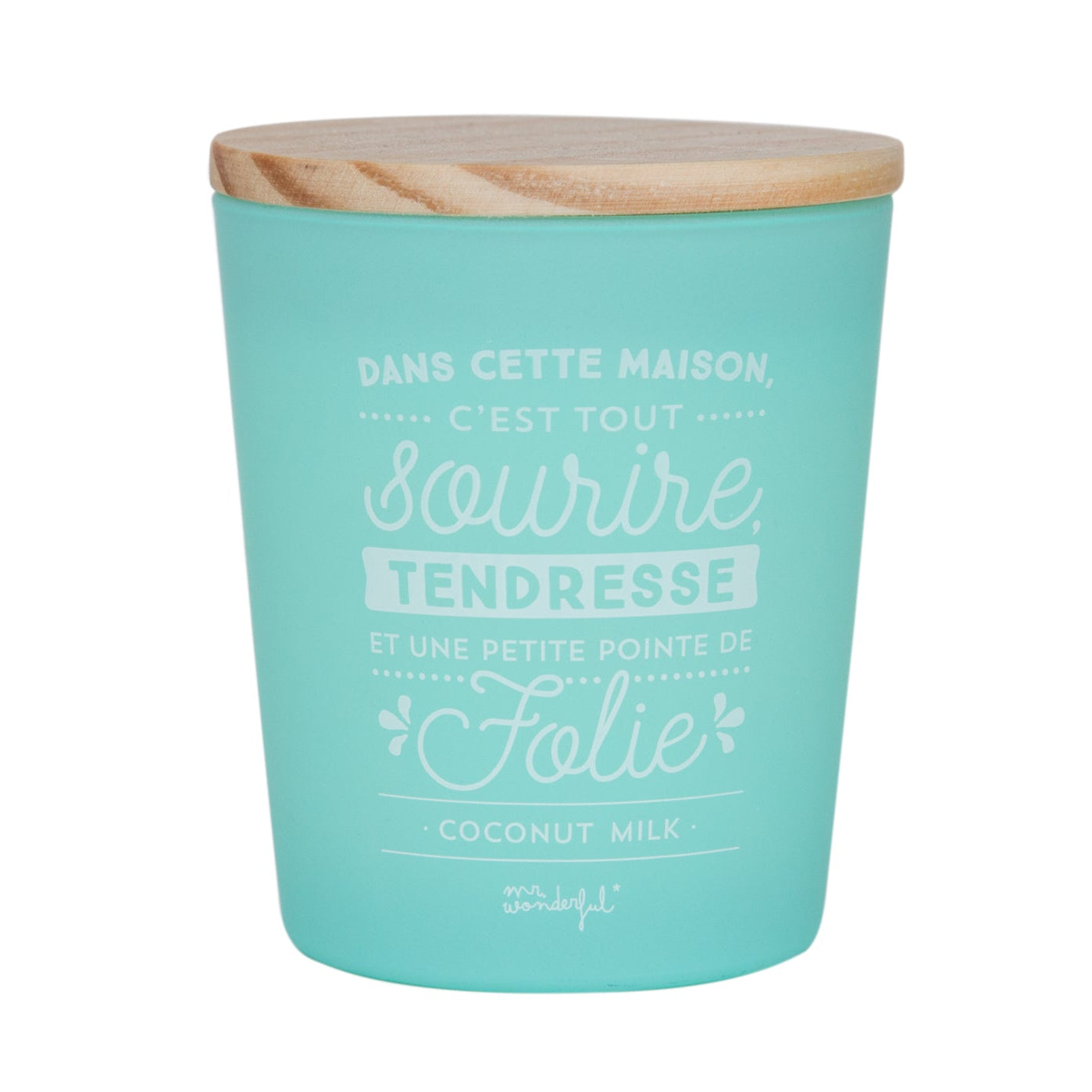 Bougie parfumée avec message en français Mr. Wonderful - Dans cette maison, c’est tout sourire, tendresse...