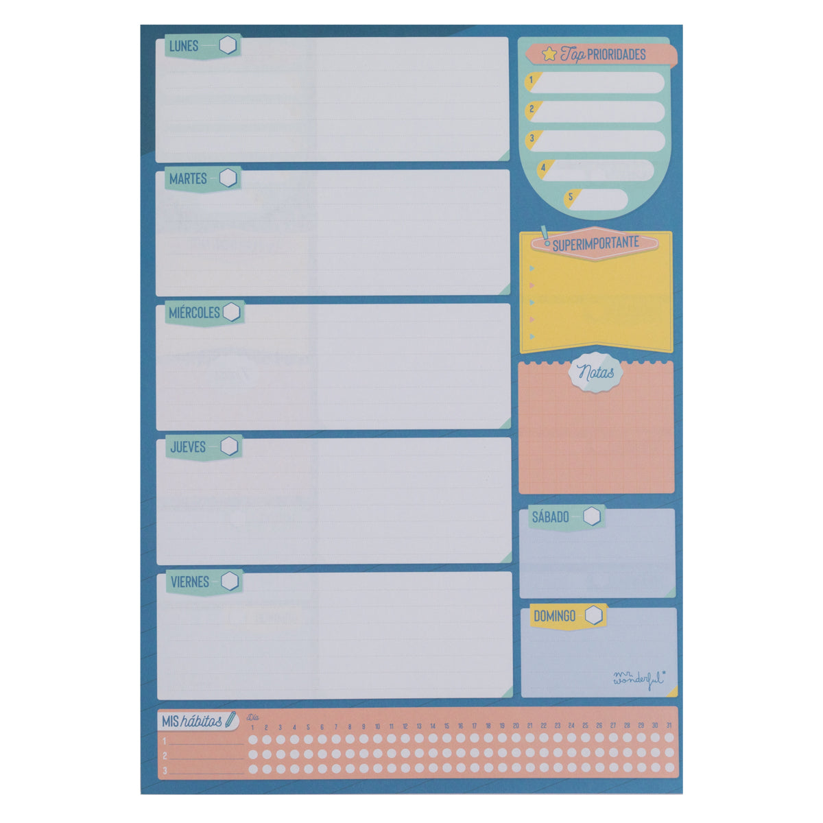 Organizador para semanas bien aprovechadas