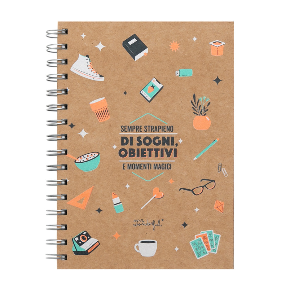 Quaderno A5 con frase Mr. Wonderful - Sempre strapieno di sogni, obiettivi e momenti magici
