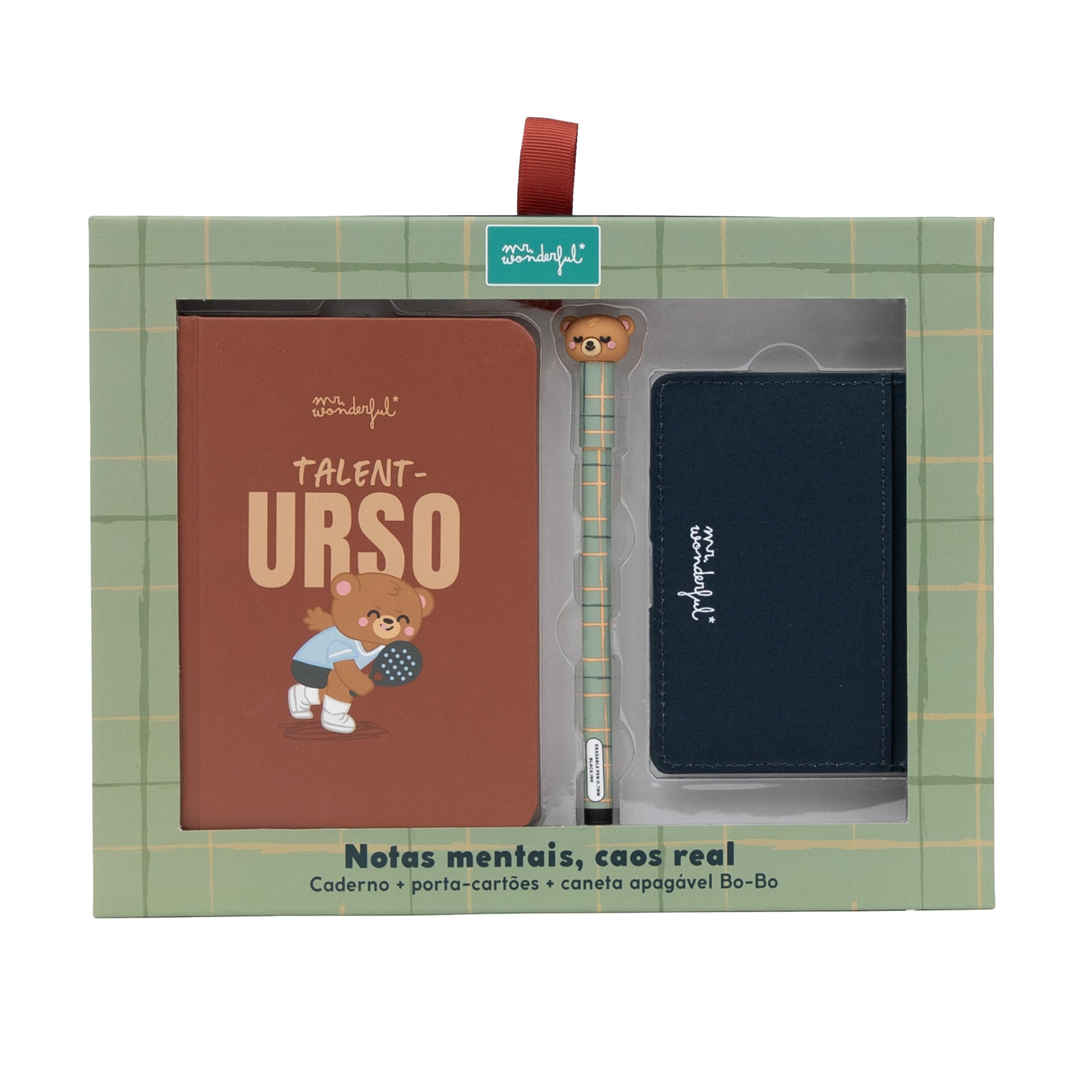 Conjunto caderno A6 + porta-cartões + caneta apagável Bo-Bo Urso - TALENT-URSO