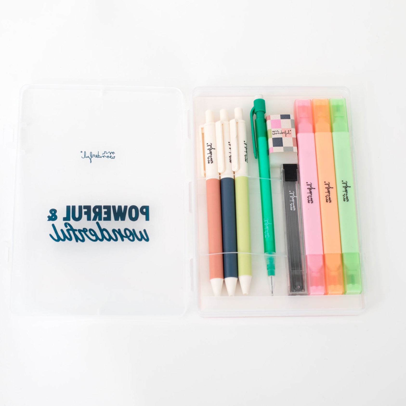 Set de escritura con práctico estuche transpareente - Powerful & wonderful