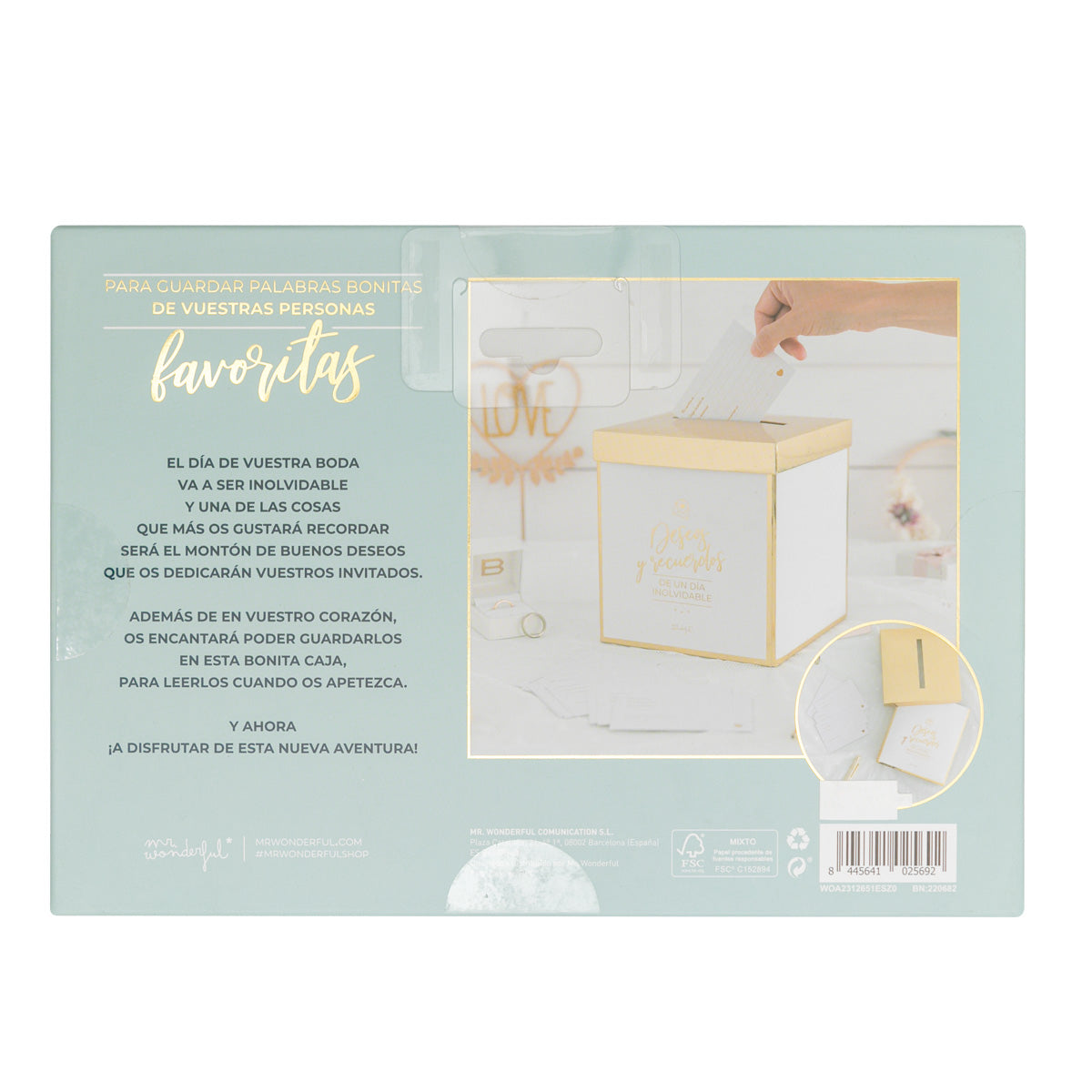 Caja con tarjetas para firmas de bodas - Deseos y recuerdos de un día inolvidable