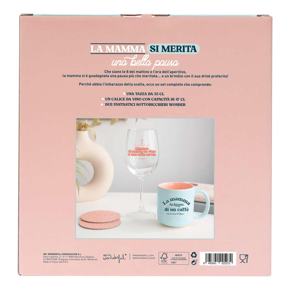 Set calice da vino + sottobicchiere + tazza per le mamme che sono più belle del weekend