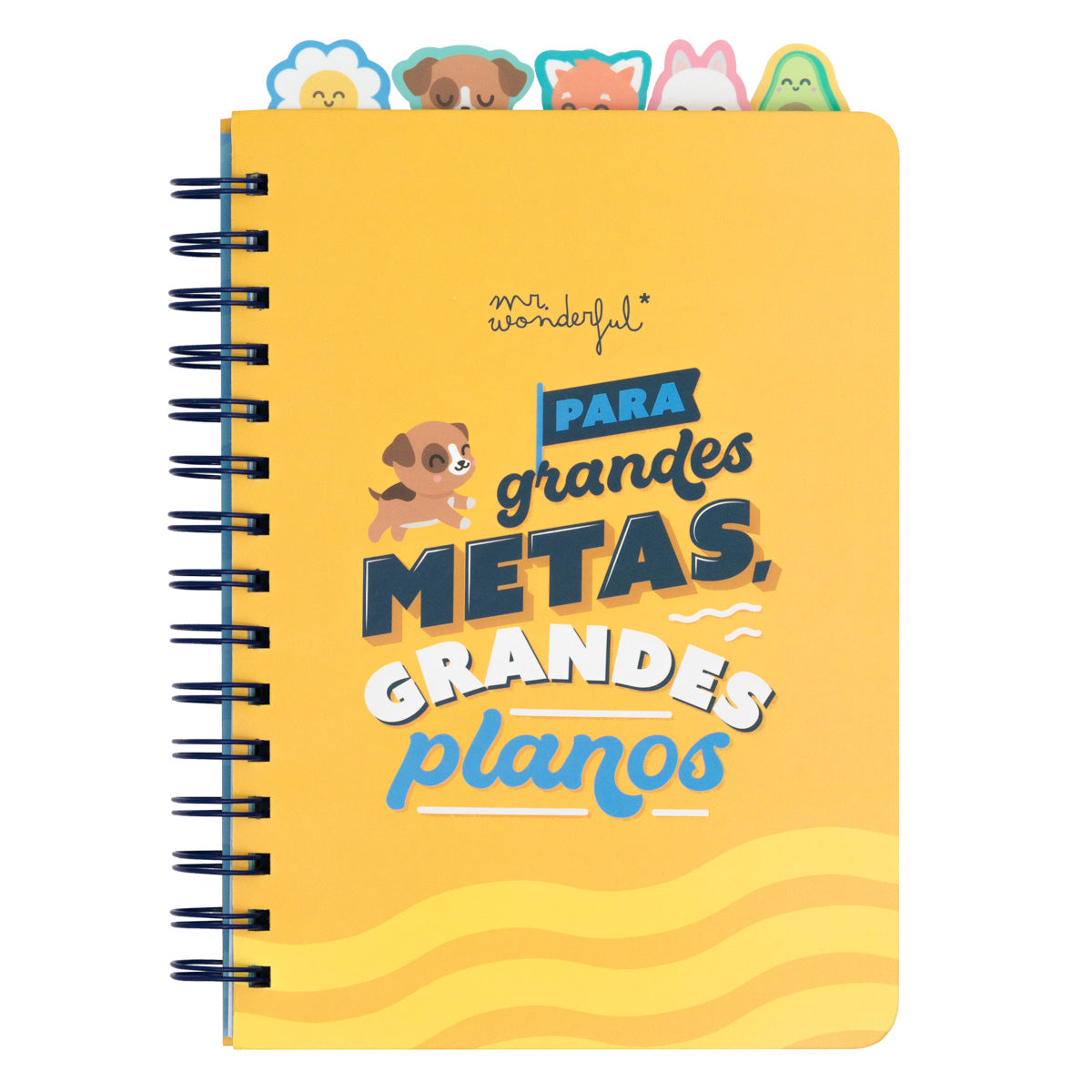 Caderno A5 com separadores com aba - Para grandes metas, grandes planos.