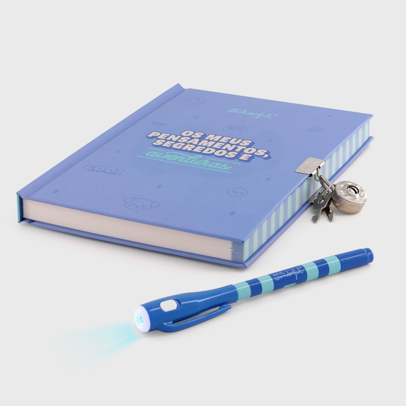 Diário pessoal para crianças Mr. Wonderful + Caneta com tinta normal e invisível - Os meus pensamentos, segredos e aventuras