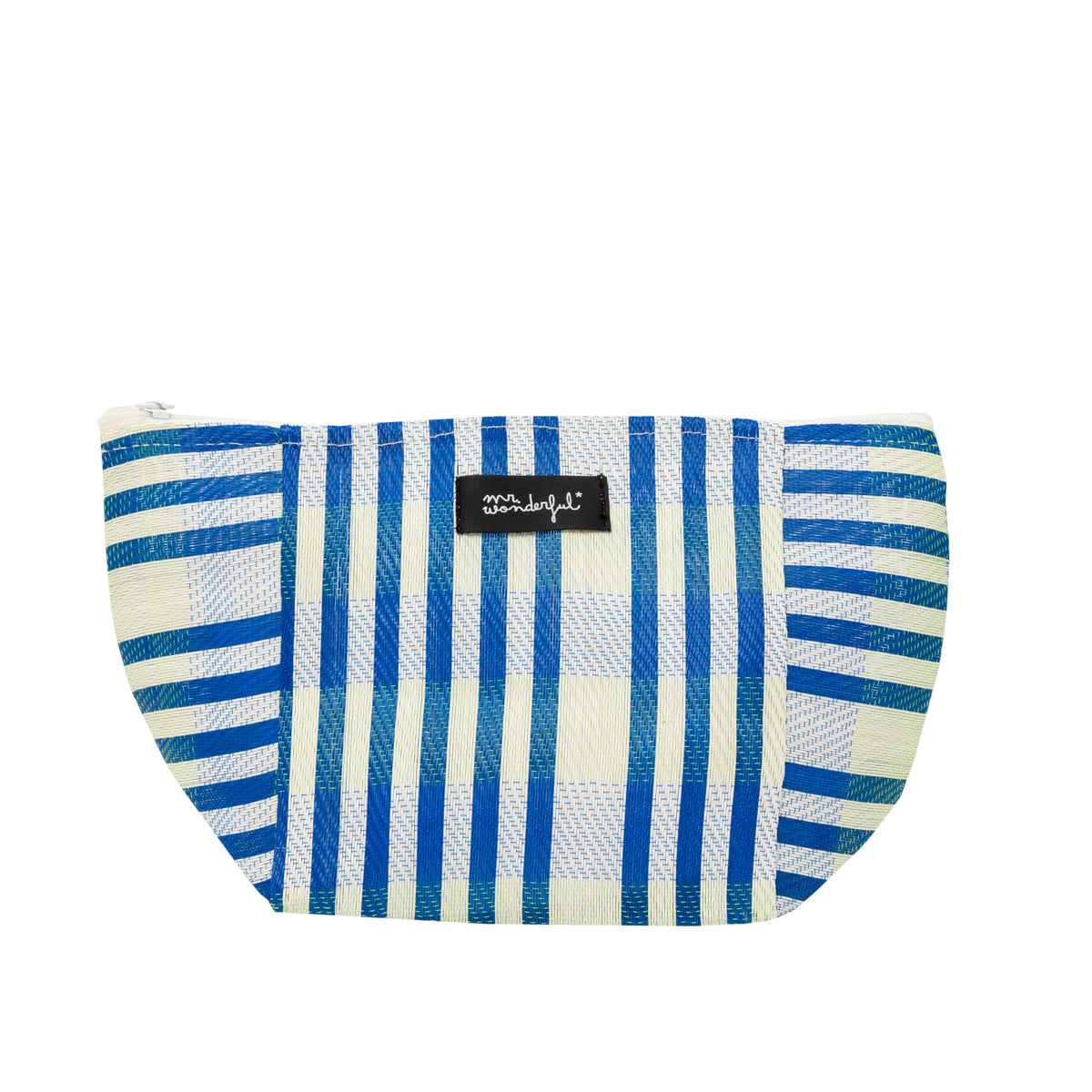 Striped beach toiletry bag – Blue and white.