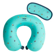 Cojín de viaje con mensaje Mr. Wonderful con antifaz para soñar por tierra, mar y aire - Azul