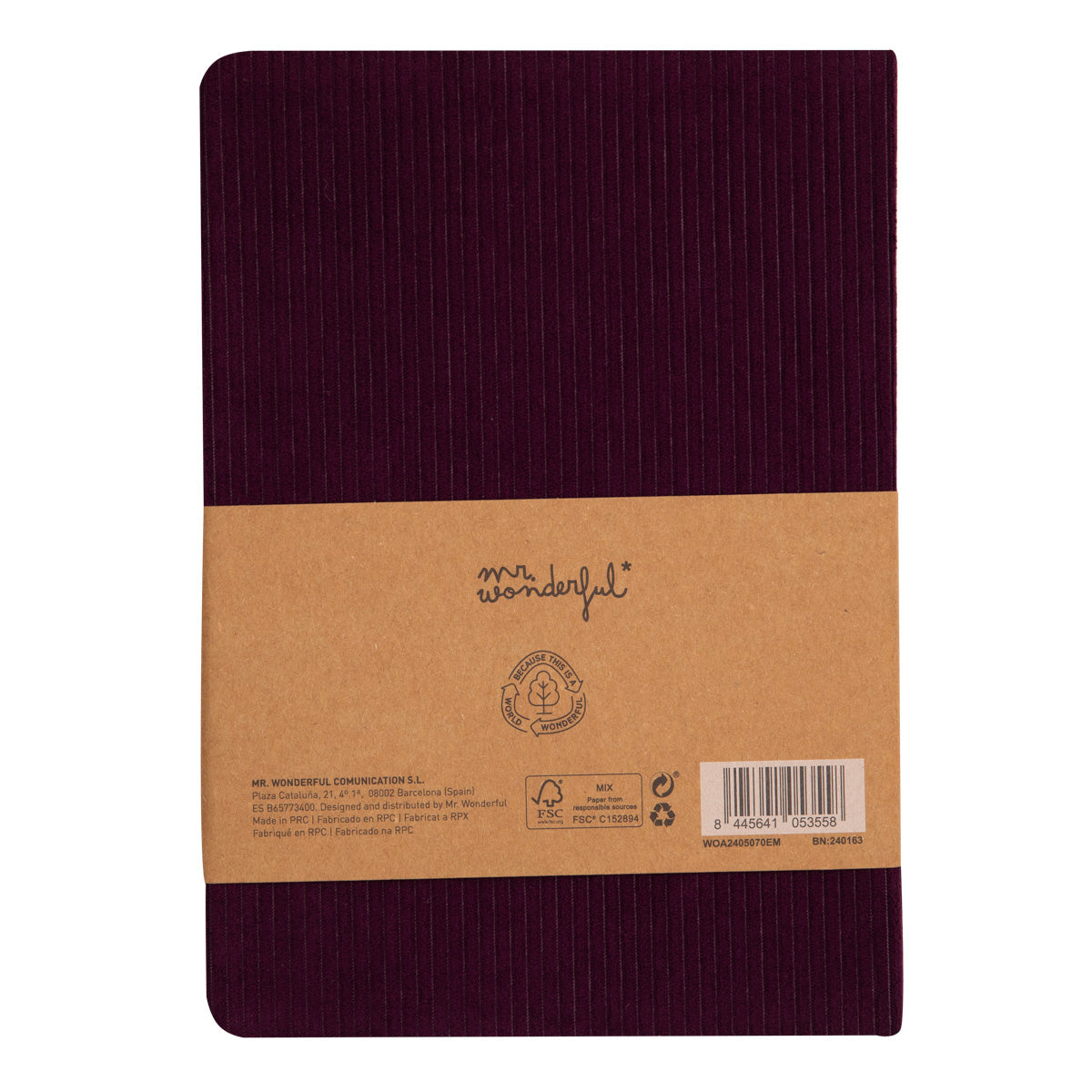 A5 notebook corduroy aubergine - In the middle of difficulty lies opportunity.