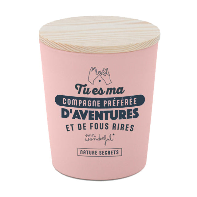 Bougie aromatique avec message en français pour les amies Mr. Wonderful - Tu es ma compagne préférée d'aventures et de fous rires