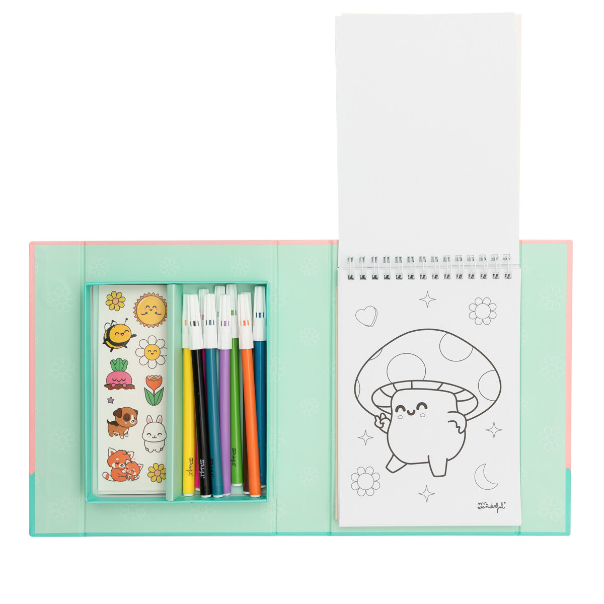 Colouring book + coloured marker pens + stickers - Colour & have fun.
