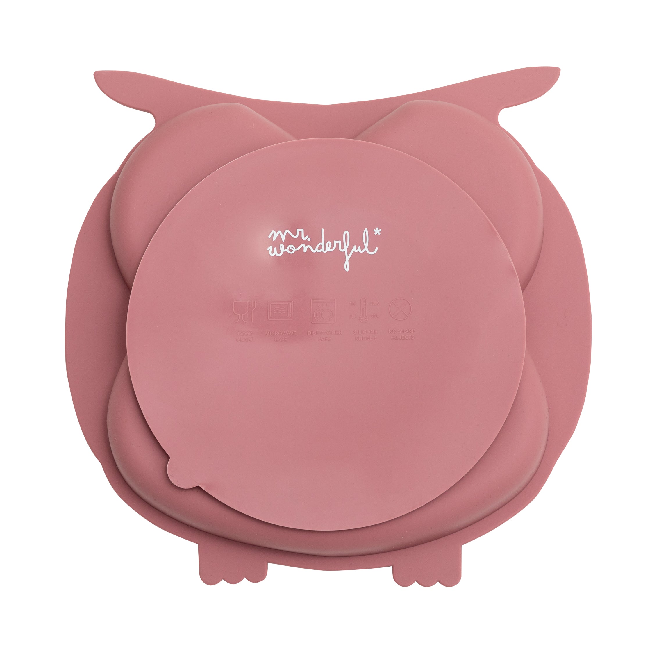 Silicone baby plate with suction cup - Pink owl