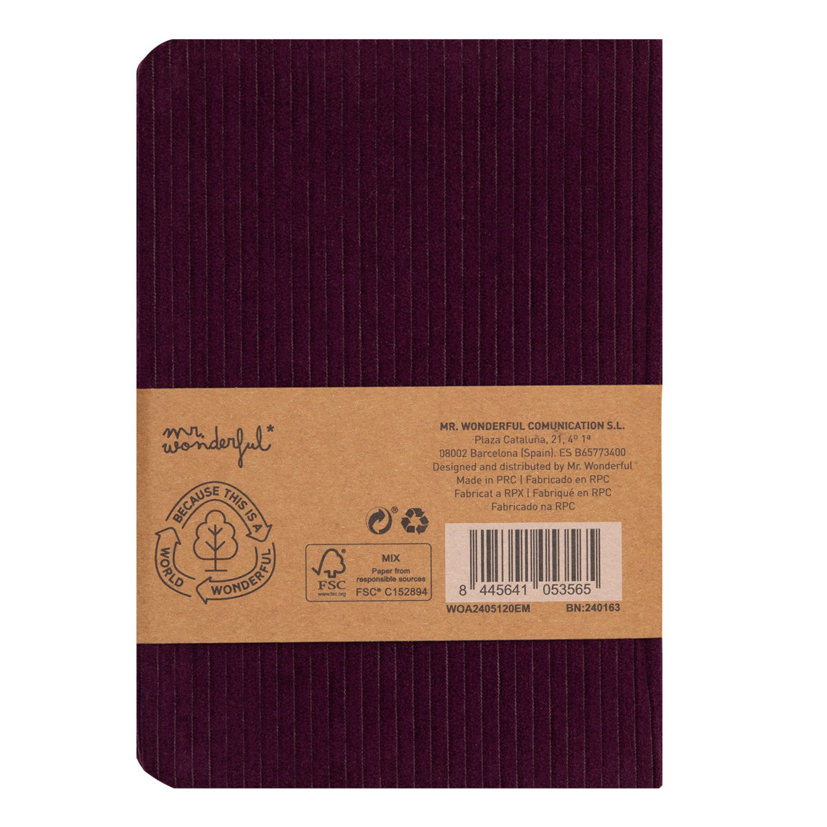 A6 notebook corduroy aubergine - In the middle of difficulty lies opportunity.