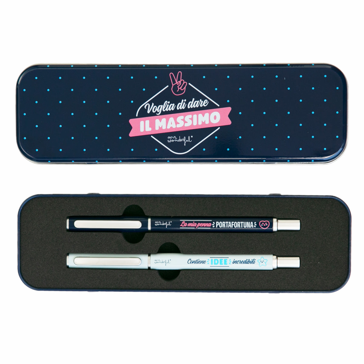 Set di due penne + astuccio per appuntare idee inaudite