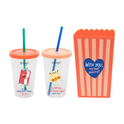 Set of popcorn bowl + 2 soda cups for red carpet couples