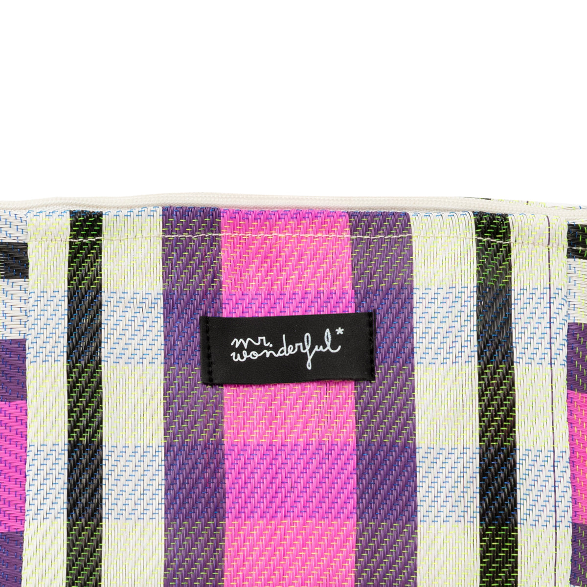 Necessaire de praia listrada – Roxo, branco e preto. 