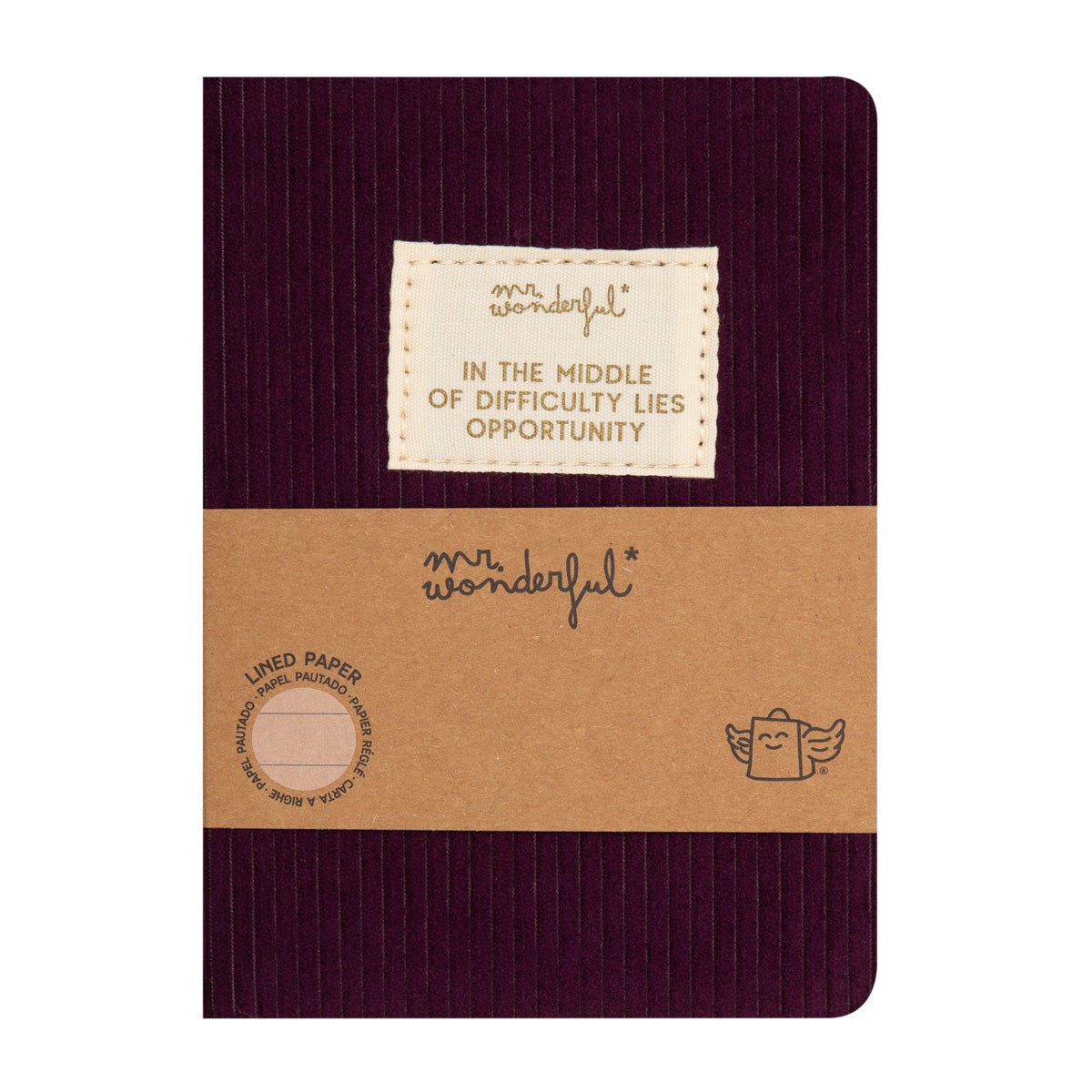 A6 notebook corduroy aubergine - In the middle of difficulty lies opportunity.