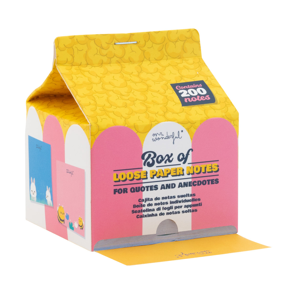 Box of loose paper notes for quotes and anecdotes
