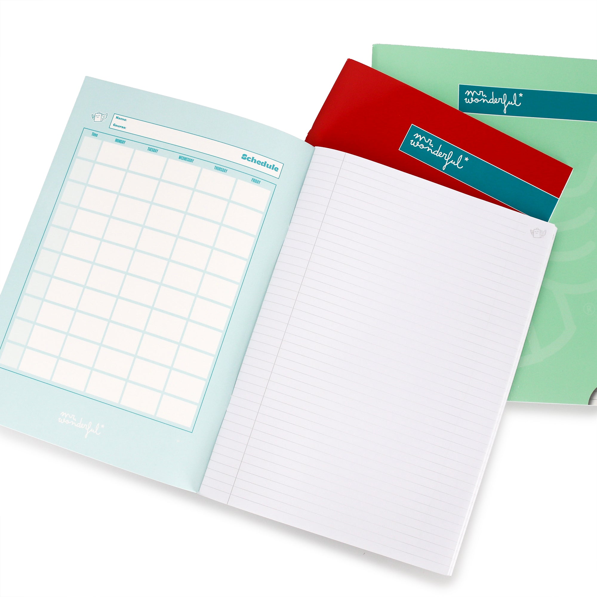 Set of 3 A4 notebooks 80 lined sheets - Red, blue and green