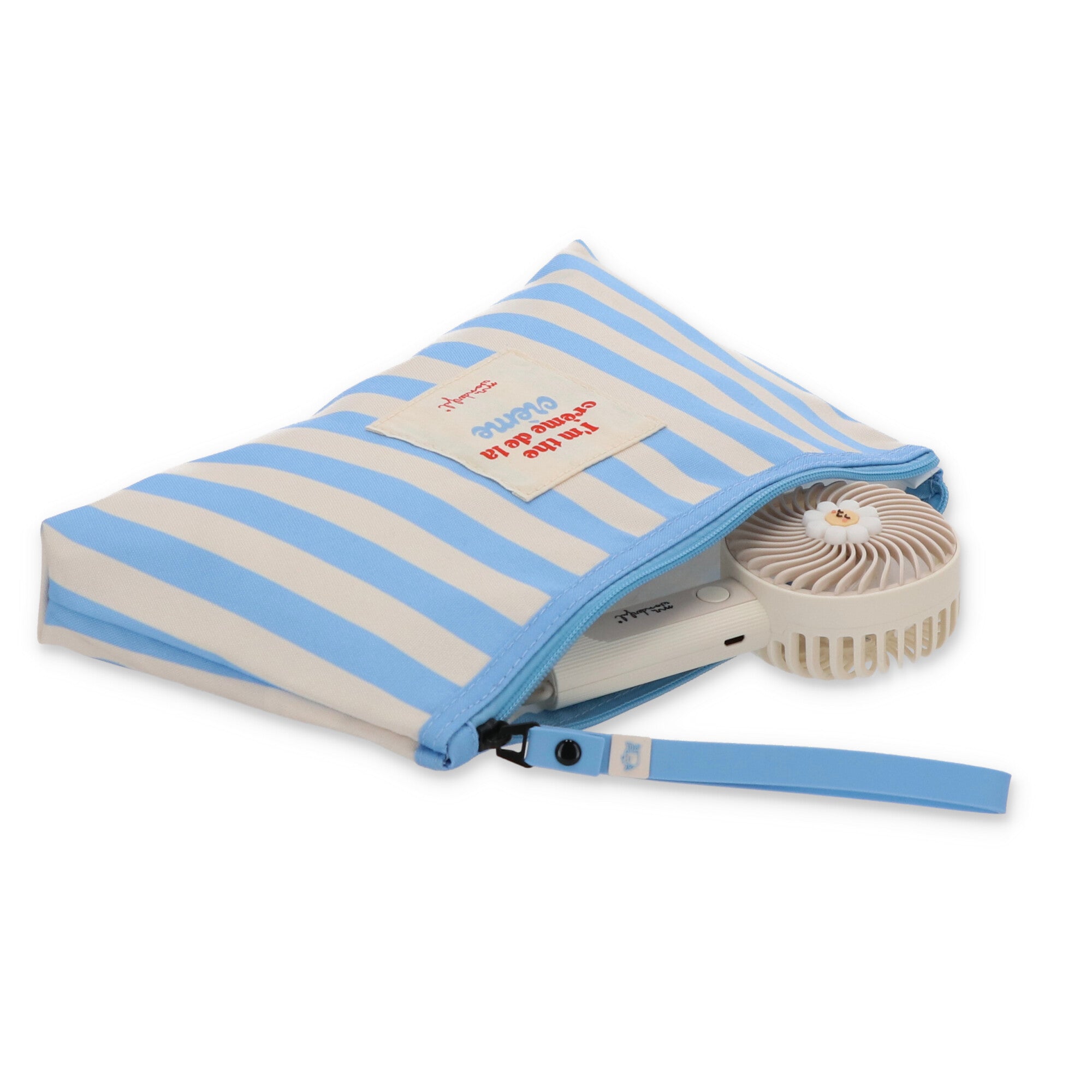 Trousse de toilette imperméable à rayures bleues et beiges - Je suis la crème de la crème