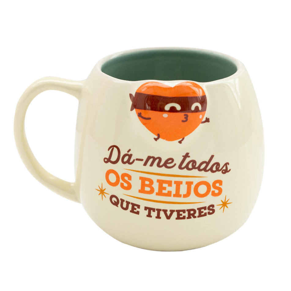 Caneca com mensagem de amor Mr. Wonderful coração bandido - Dá-me todos os beijos que tiveres