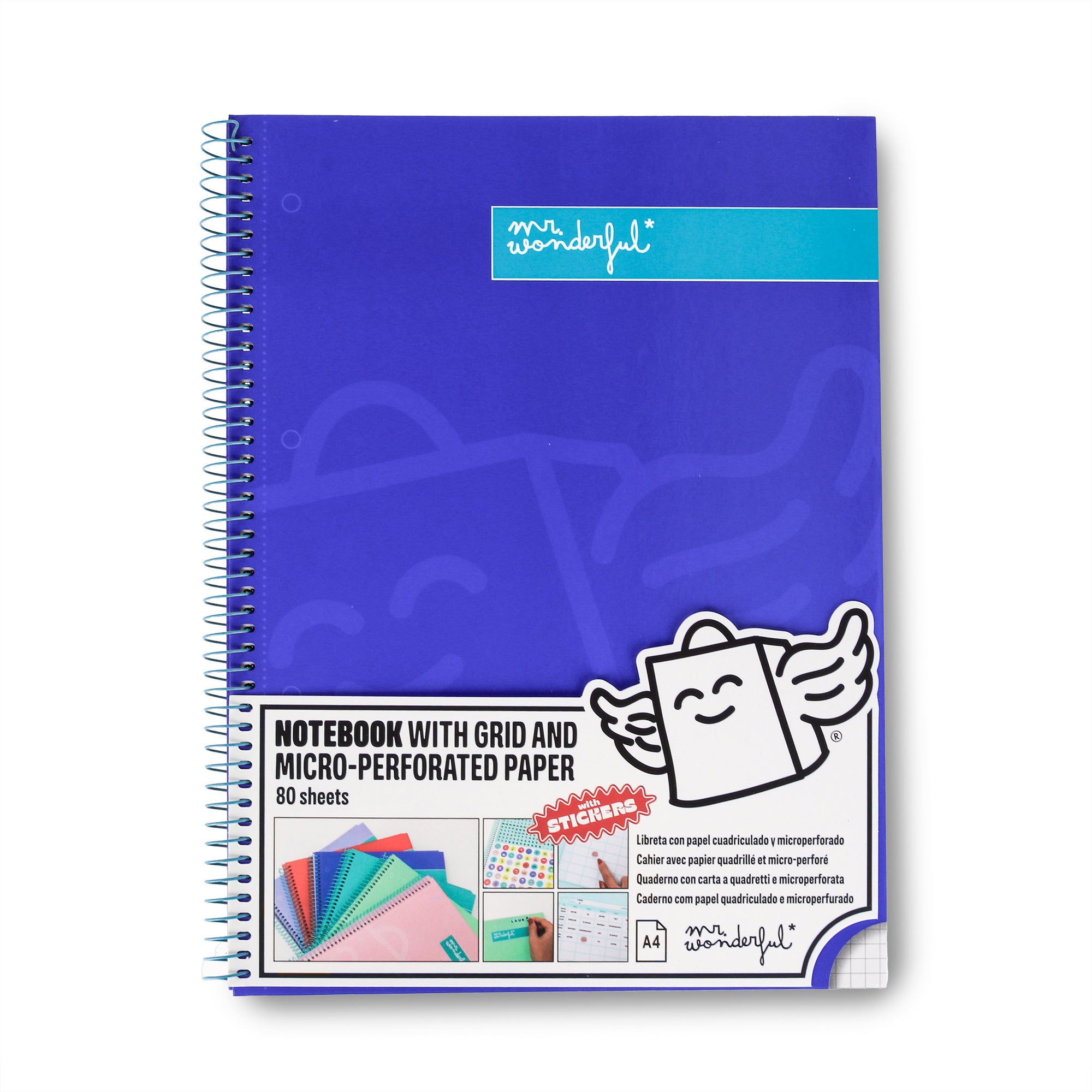 Libreta A4 azul 80 sheets - Grid paper and micro-perforated