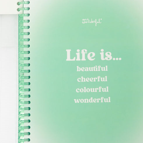 Clear A4 notebook - Life is beautiful, cheerful, colourful, wonderful