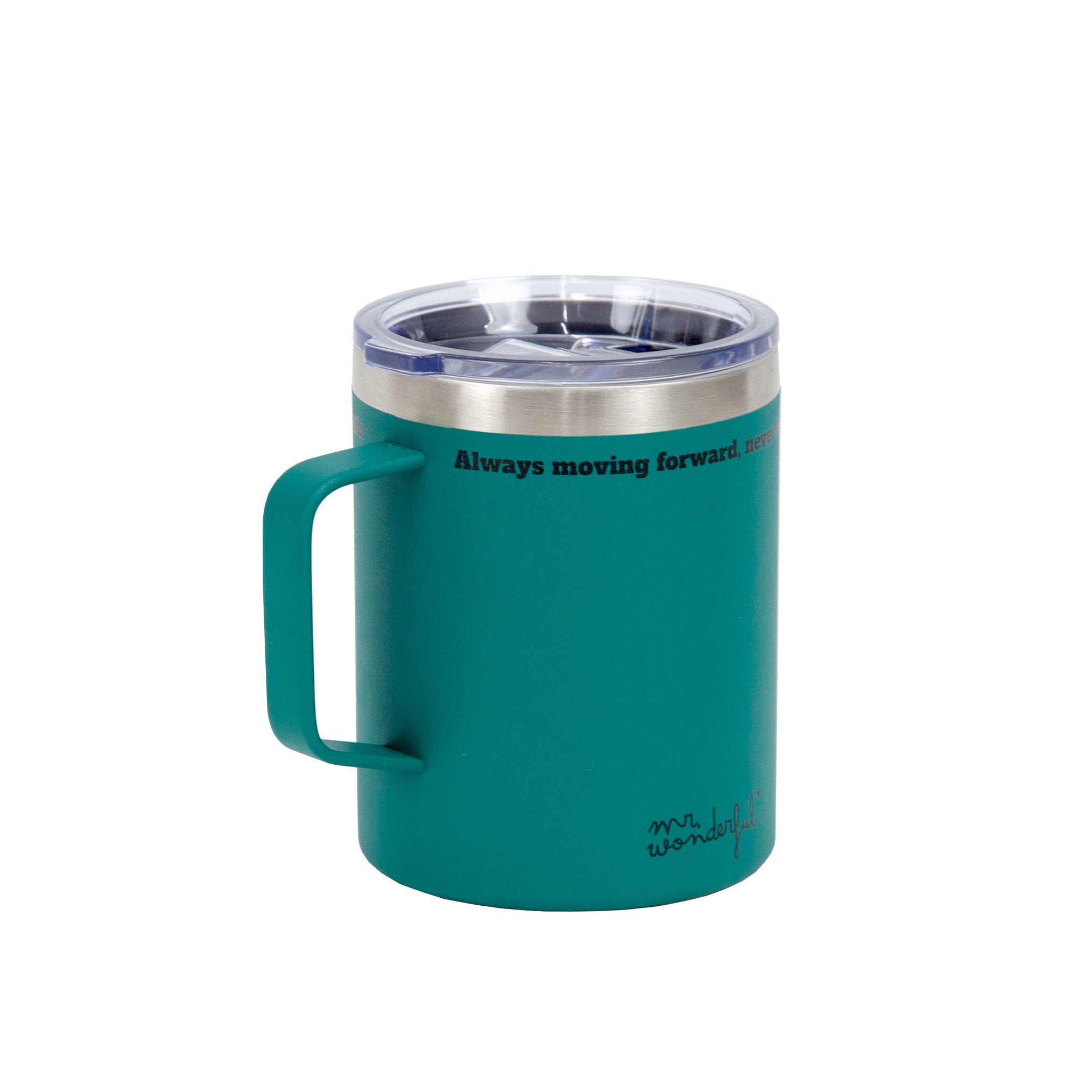 Taza Térmica con asa color verde - Always moving forward, never losing warmth