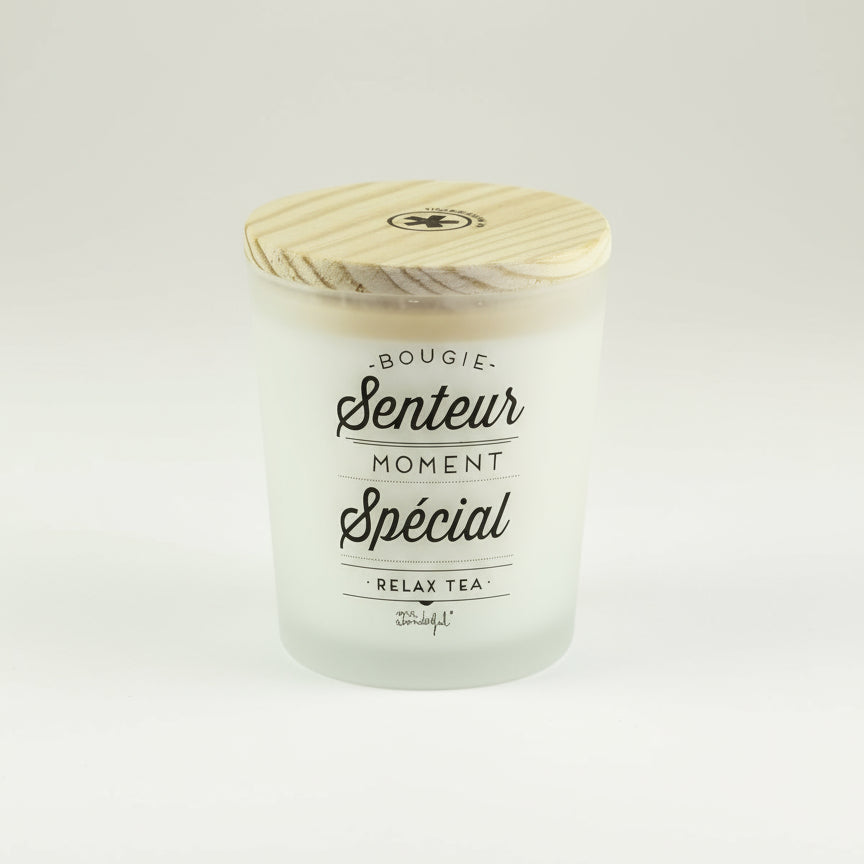 Bougie aromatique avec message en français senteur « moment spécial »