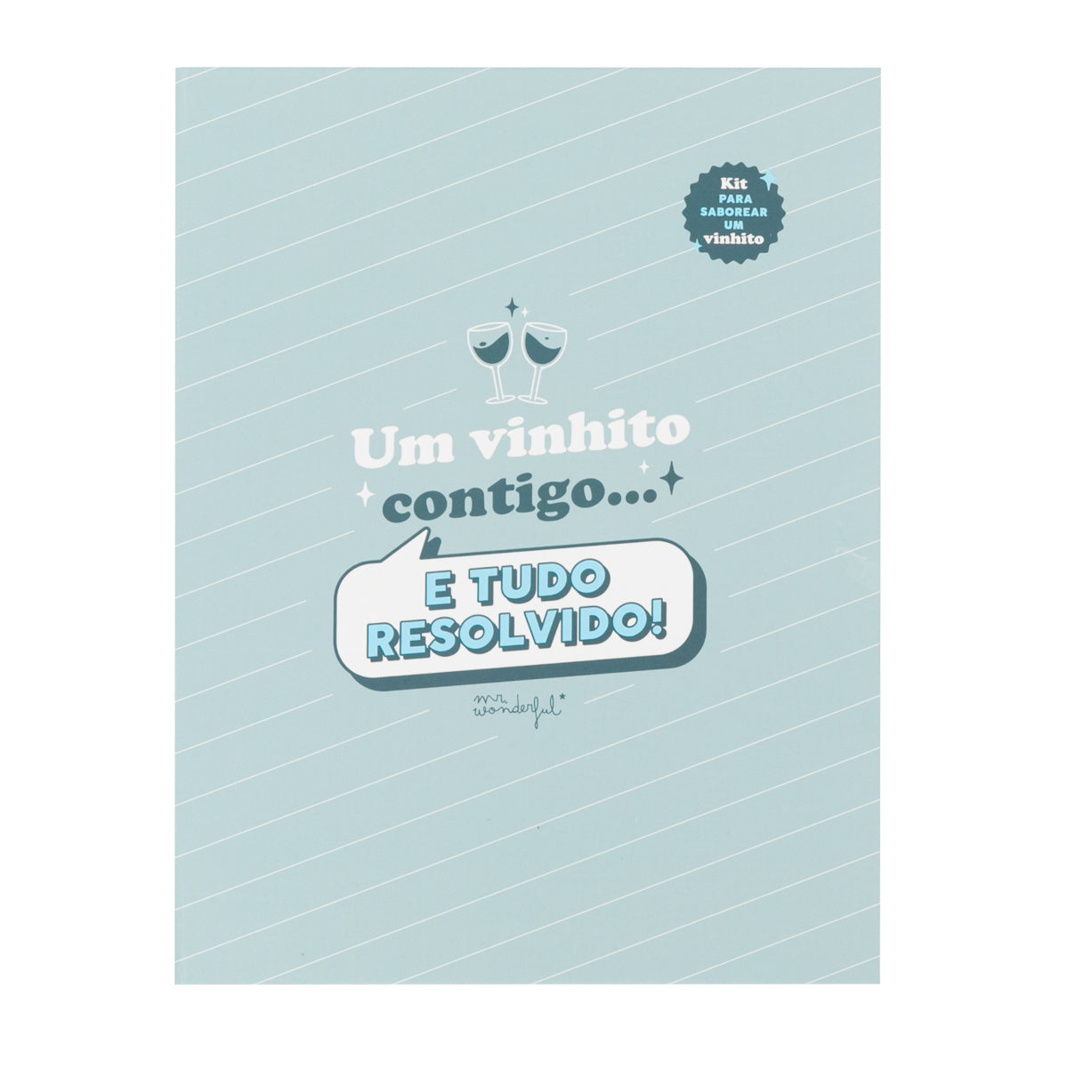 Kit para vinho com mensagem Mr. Wonderful - Um vinhito contigo... e tudo resolvido!