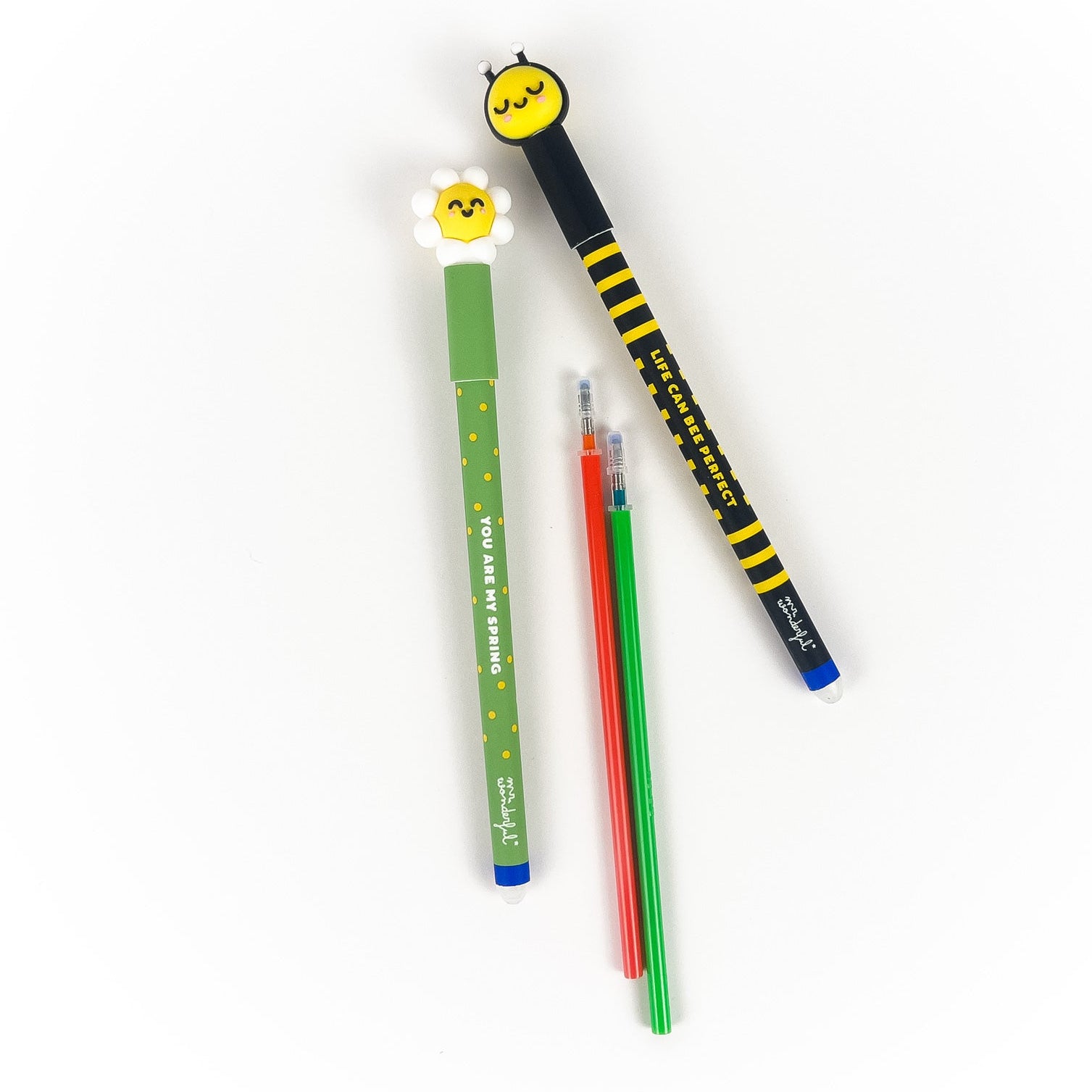 Set de bolis borrables con mensaje Bo-Bo Mr. Wonderful abeja y margarita y dos recambios de tinta