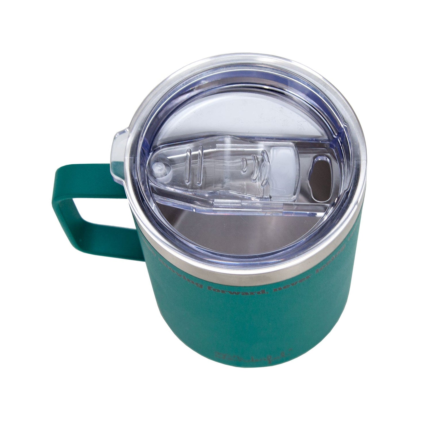 Taza take away térmica con tapa verde - Always moving forward, never losing warmth