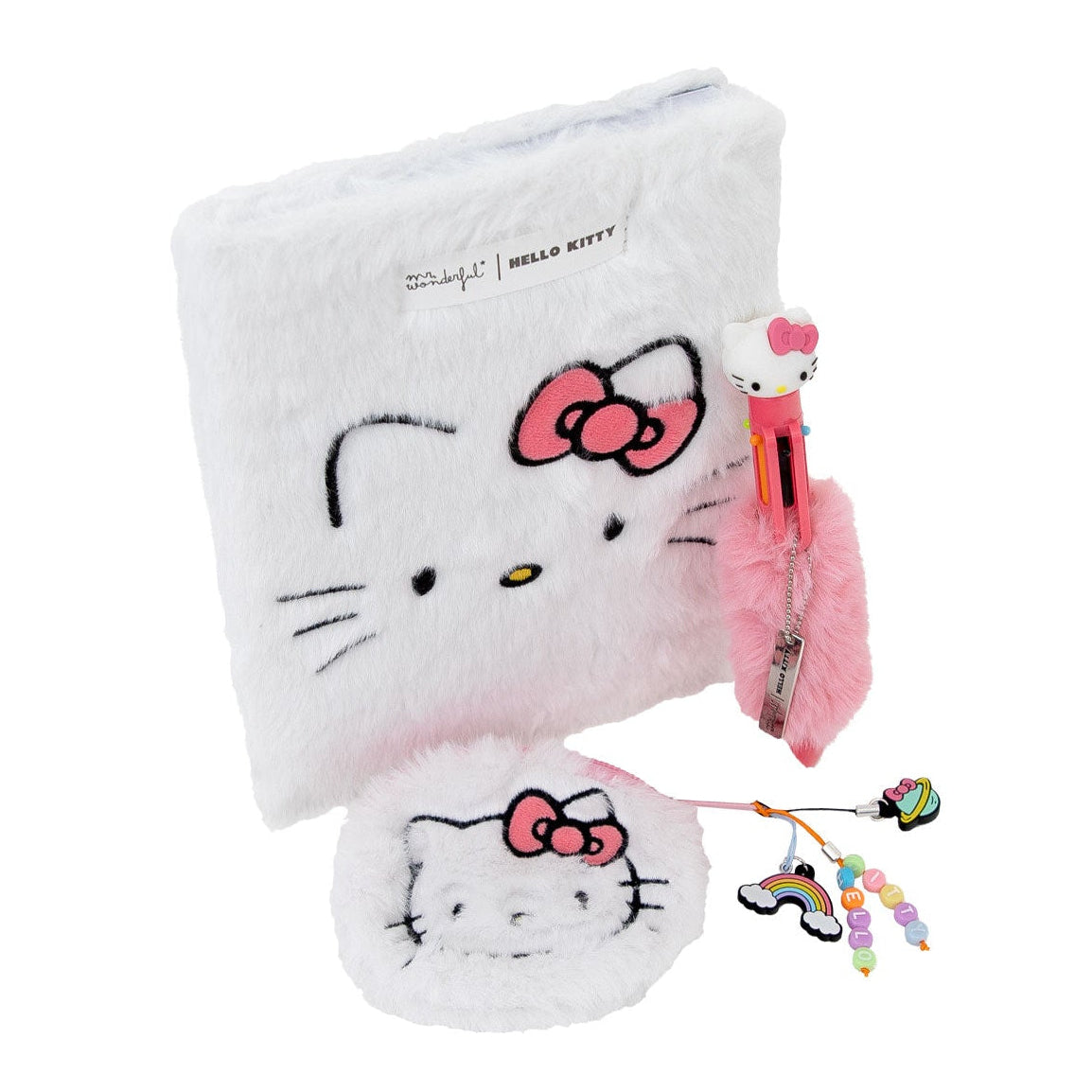 Set de libreta A5 de peluche, monedero y boli Hello Kitty x Mr. Wonderful