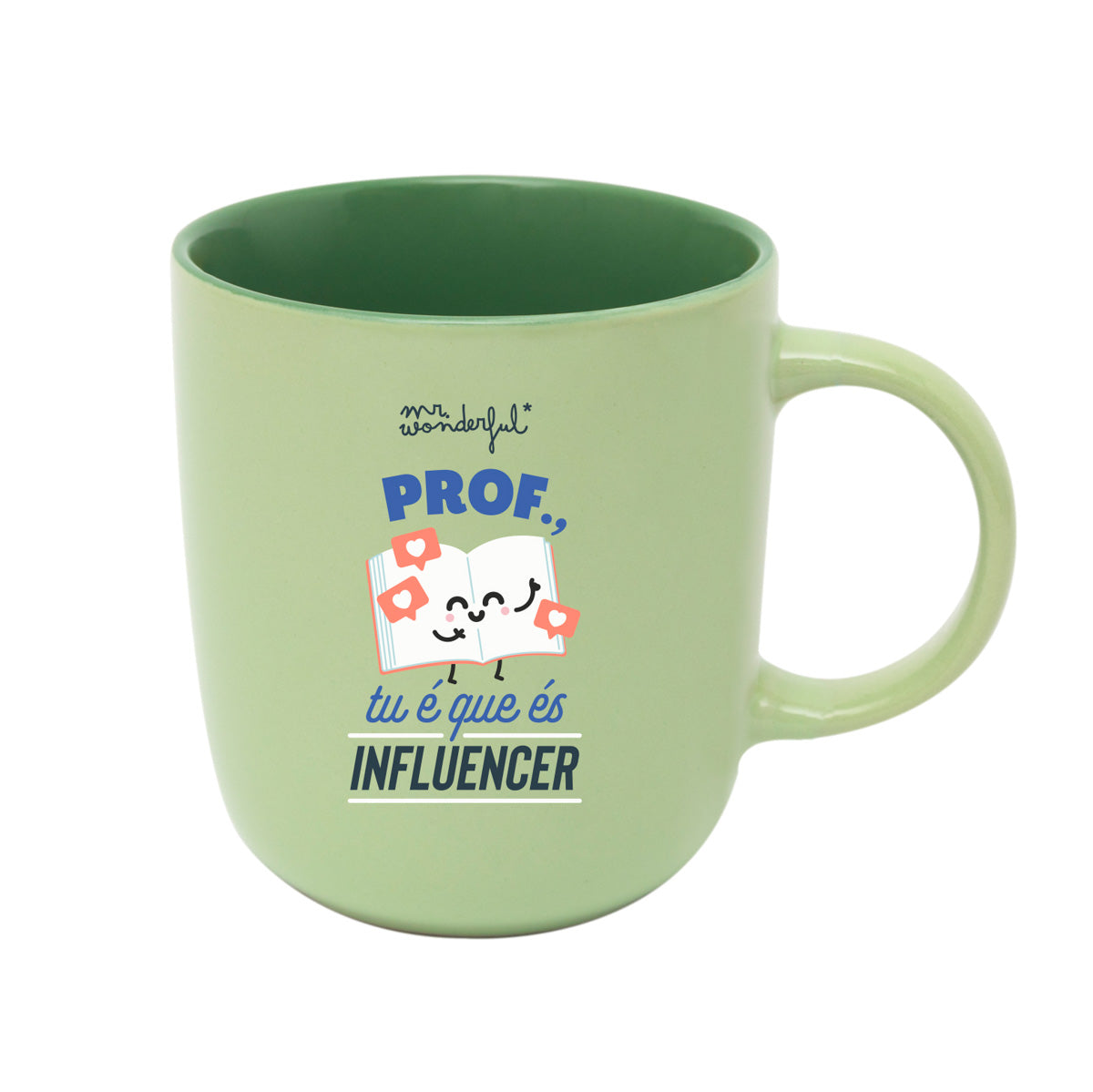 Caneca com mensagem para professores em português Mr. Wonderful - Prof., tu é que és influencer